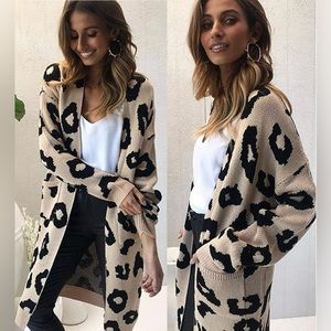 Cardigan Leopard Print Knit Sweater